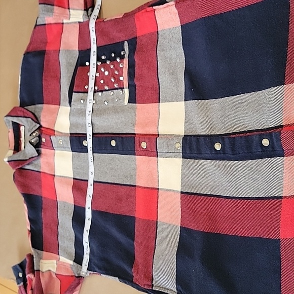 Zara Basic Size M Red Blue and Cream Plaid Studded Flannel Shirt Mini Dress - Picture 12 of 16
